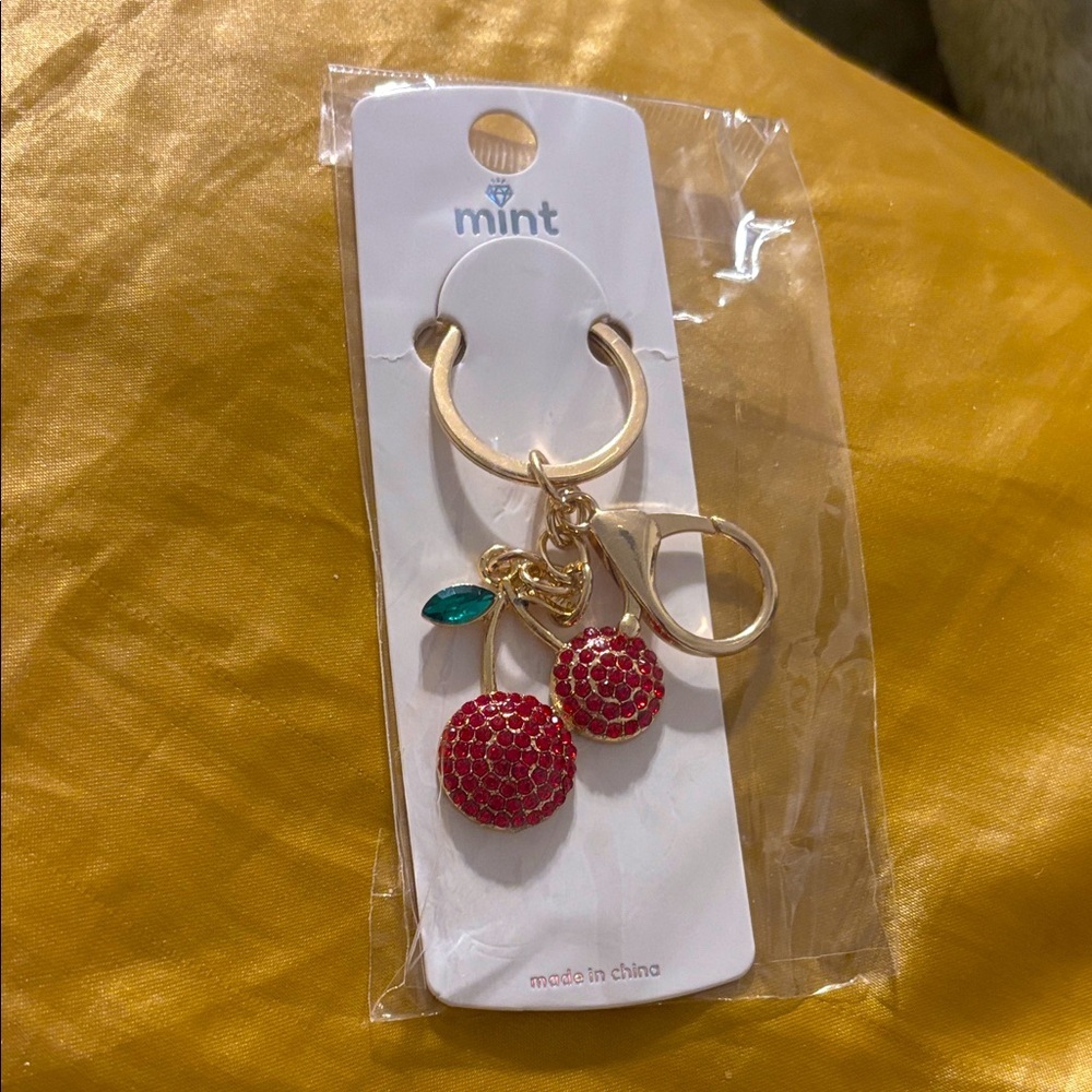 Mint Cherry Key Holder with Red and Gold Details New
